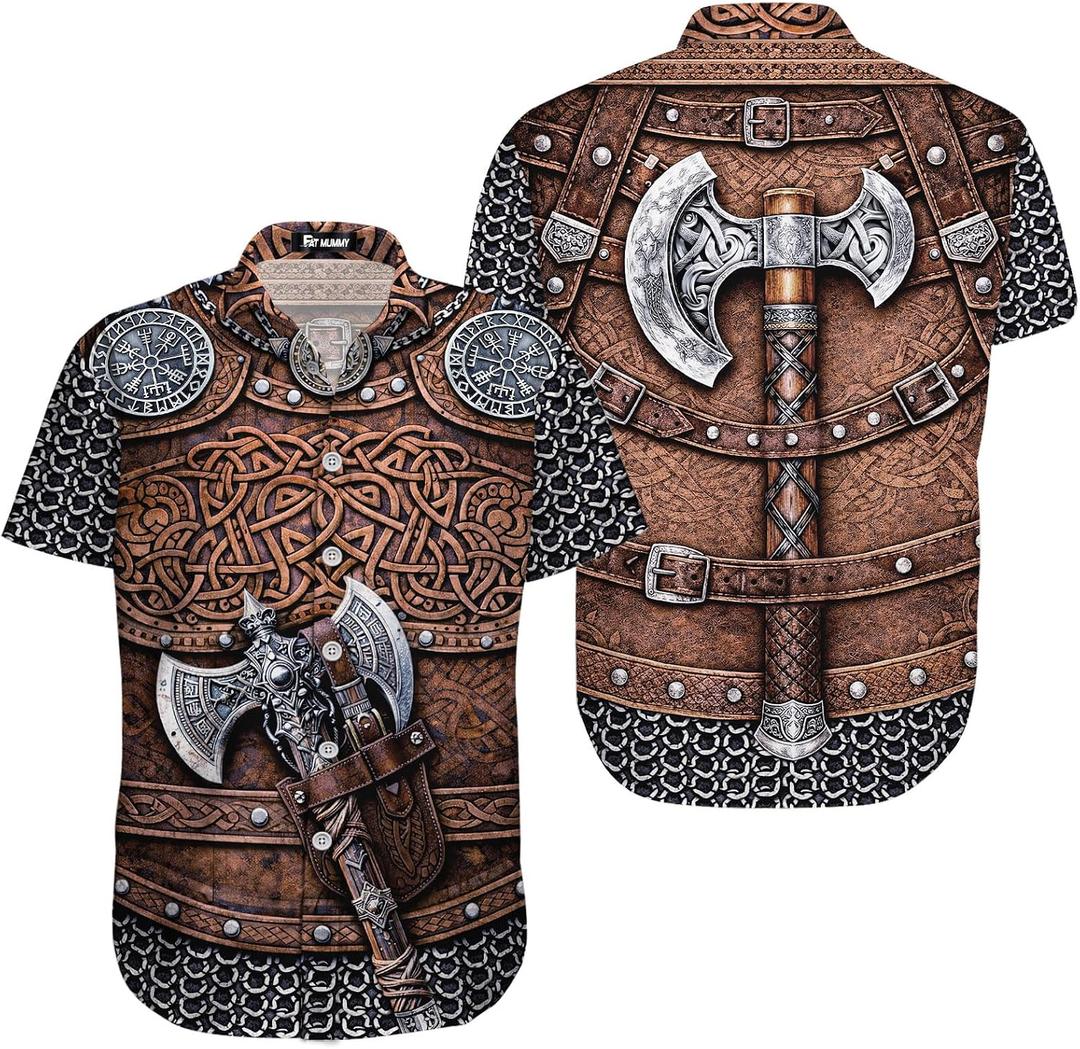 Mens Halloween Hawaiian Shirt, Horror Friends Shirts for Men Women Short Sleeve (Brown, M)