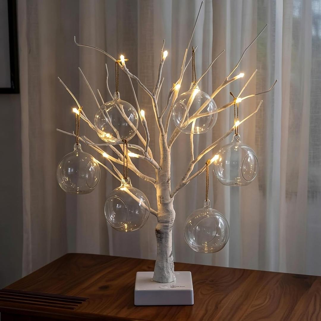 Riakrum White Artificial Birch Tree Centerpiece for Tabletop 18 Inch Wedding Valentine's Day Parties with Ornament Desktop Decoration for Xmas Birthday Party Decor