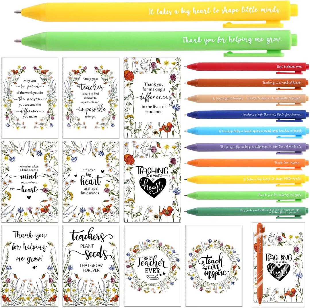 20 Sets Back to School Gifts for Teacher Bulk Inspirational Notepads Wildflower Kraft Mini Notebook Inspirational Quotes Ballpoint Pen with Gift Bags Wildflower Thank You Gifts