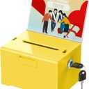 Uniclife Acrylic Donation Box with Lock and Sign Holder Yellow Ballot Box with Slot Plastic Suggestion Boxes Tip Jar Cash Storage Container Drop Chest for Fundraising Voting Raffle, 6.2" x 5" x 4" (1 Pack)