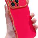 IDweel for iPhone 16 Pro Max Case for Women Girls, Luxury Cute Wave Frame Curly Shape with Love Heart Raised Camera Protection Slim Fit Cover Plating Shockproof Lightweight Phone Case, Rose Red