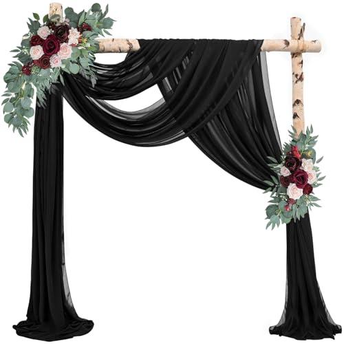 20Ft Length x 28" Width 4 Panels Wedding Arch Draping Fabric Black Arch Drapes Chiffon Fabric Sheer Curtains Backdrop for Party Decor Wedding Bridal Ceremony Ceiling Stage Reception Decorations