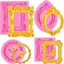 Puyeipt 4 Pcs Photo Frame Silicone Molds, Vintage Picture Photo Frames Fondant Molds for Cupcake Topper, Chocolate, Candy, Donut Cake Puck Decoration and Clay Craft Making