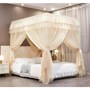 Mengersi Canopy Bed Curtains Full Sizes,Bed Canopy for Girls Royal Luxurious Cozy Bed Drapes Girls Room Decor(Ivory,Full)