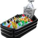 44Inch Inflatable Coffin Cooler Ice Chest Buffet Coffin Tombstone Ice Bucket for Drinks 100+ Cans Large Capacity Drink Beverage for Halloween Party Spooky Decor Picnic Barbecue Party(Tombstone Cooler)