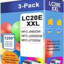 LC20E Super High Yield Ink Cartridges (3 Pack Includes 1 Cartridge Each of Cyan, Magenta & Yellow) - Replacement for Brother LC20E XXL Ink Cartridges use for MFC-J985DW MFC-J5920DW MFC-J775DW Printer