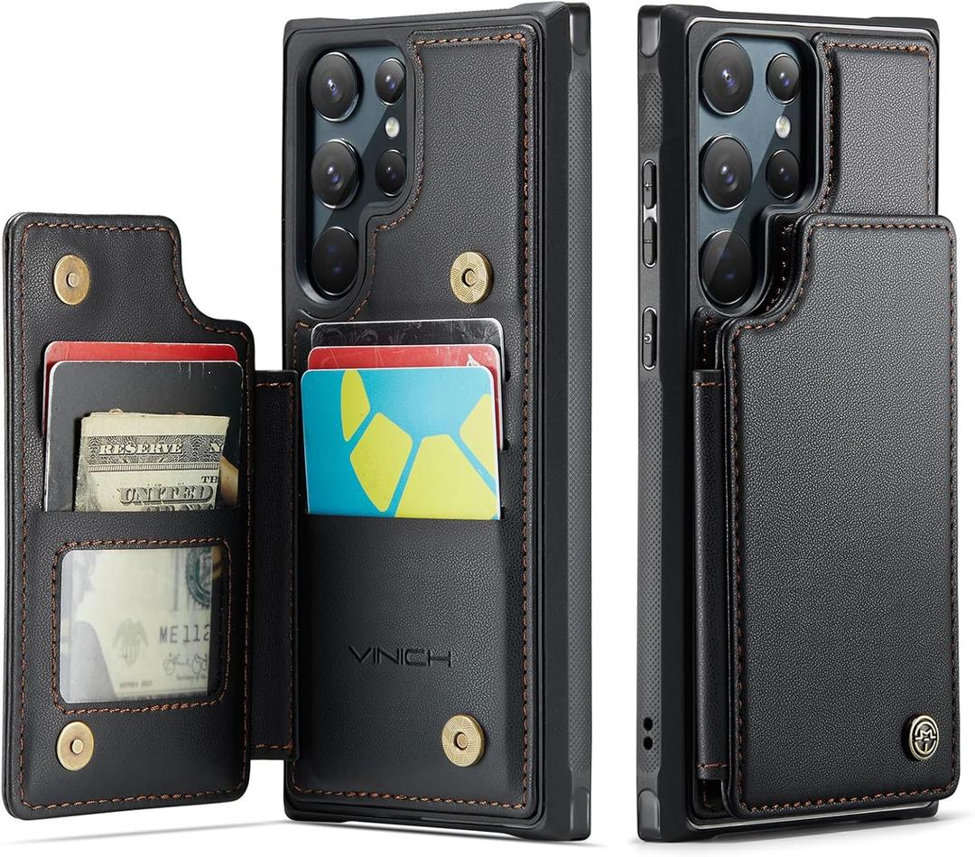 Vinich for Samsung Galaxy S22 Ultra Wallet Case with Card Holder, RFID Blocking Credit Slots Kickstand Shockproof Phone Cover Fit for Galaxy S22 Ultra 6.8" Black