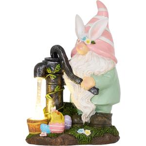 TERESA'S COLLECTIONS Easter Bunny Gnome Decorations with Solar Outdoor Light for Outside, Spring Resin Gnomes Figurines for Outdoor House Porch Balcony, Lawn Ornaments Gifts for Women Men Mom, 8"
