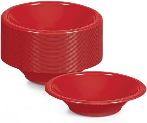 Premium Heavyweight Red Plastic Bowls Disposable - 15 oz and Elegant, (Pack Of 24), Microwavable, Ideal For Soups, Parties, Events & Home Use