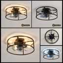Black Caged Ceiling Fan with Lights Flush Mount Ceiling Fan with Remote Control 18 Inch Industry Metal Low Profile Fan for Farmhouse Dining Room Bedroom Kitchen Living Room