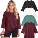 Huukeay 4 Pack Women's Oversized T Shirts Cotton Crewneck 3/4 Sleeve Tops Baggy Loose Fit Gym Workout Basic Casual Tees