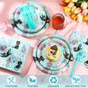 SiliFine 122 Pcs Cat Birthday Party Supplies Disposable Cat Themed Tableware Include 24 Dinner Plates 24 Dessert Plates 50 Paper Napkins 24 Forks Kitten Birthday Party Decoration for 24 Guests (Green)
