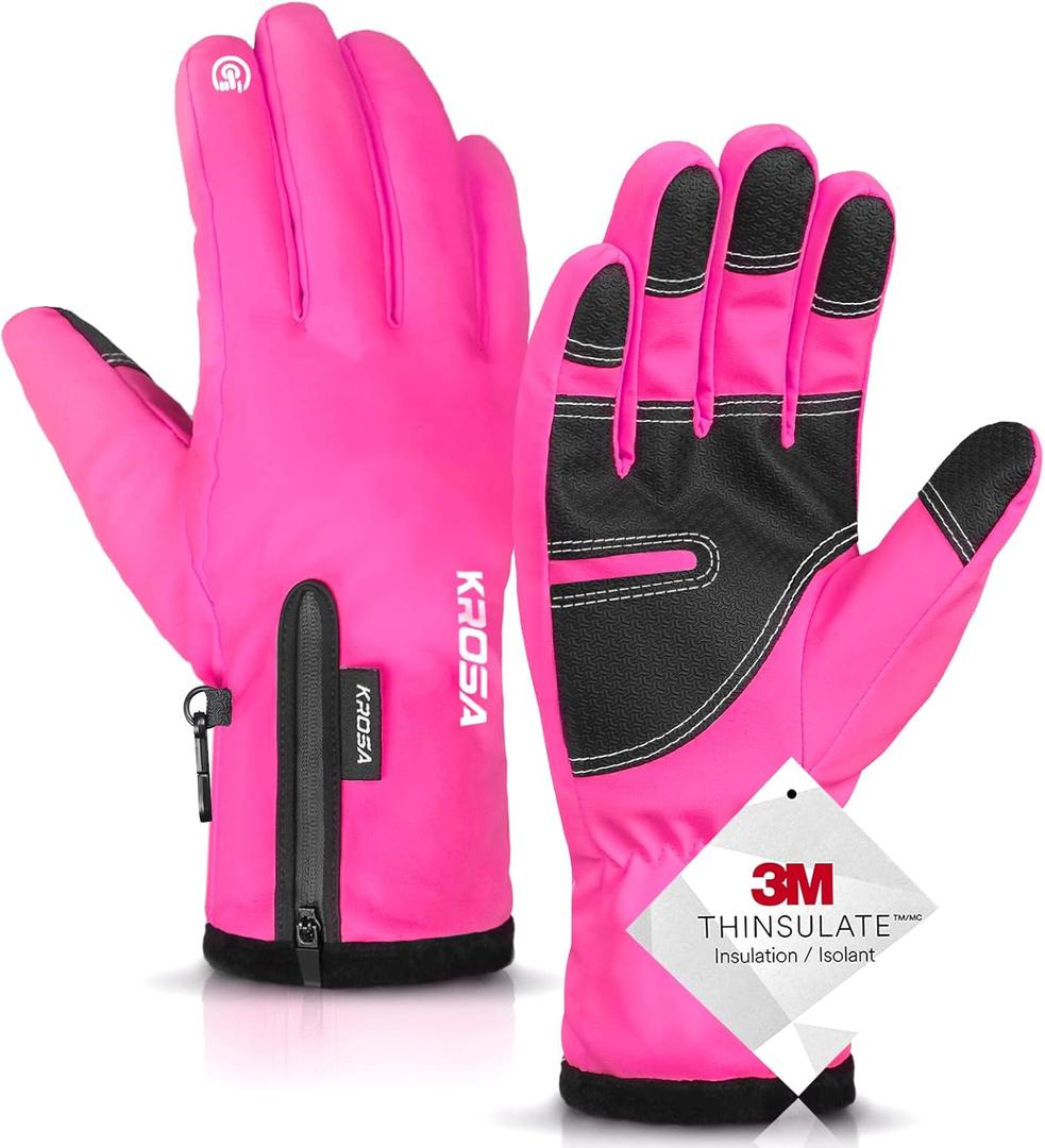 -10 Winter Gloves Men Women & Kids, 5-Layer Waterproof Gloves for Cold Weather, Snow Ski Gloves with 10 Touchscreen Fingers (Medium, Rose Pink)