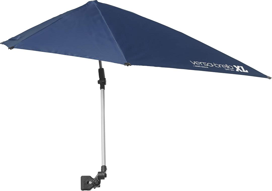 Versa-Brella UPF 50+ Personal Sun Shade - Portable Umbrella for Sports & Outdoors - Secure Clamp, 360-Degree Swivel Adjustable Position for Maximum Sun Protection - Compact with Carry Case (Midnight Blue), XL 