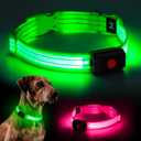 Light Up Dog Collar for Night Walking Flashing, LED Dog Collar Light Rechargeable Reflective Dog Collar Water-Resistant Adjustable Size Dog Collars for Medium Dogs (Green)