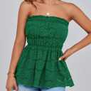 PRETTYGARDEN Women's Boho Tube Tops 2025 Summer Strapless Off Shoulder Eyelet Smocked Peplum Trendy Going Out Bandeau Top (Green, S)
