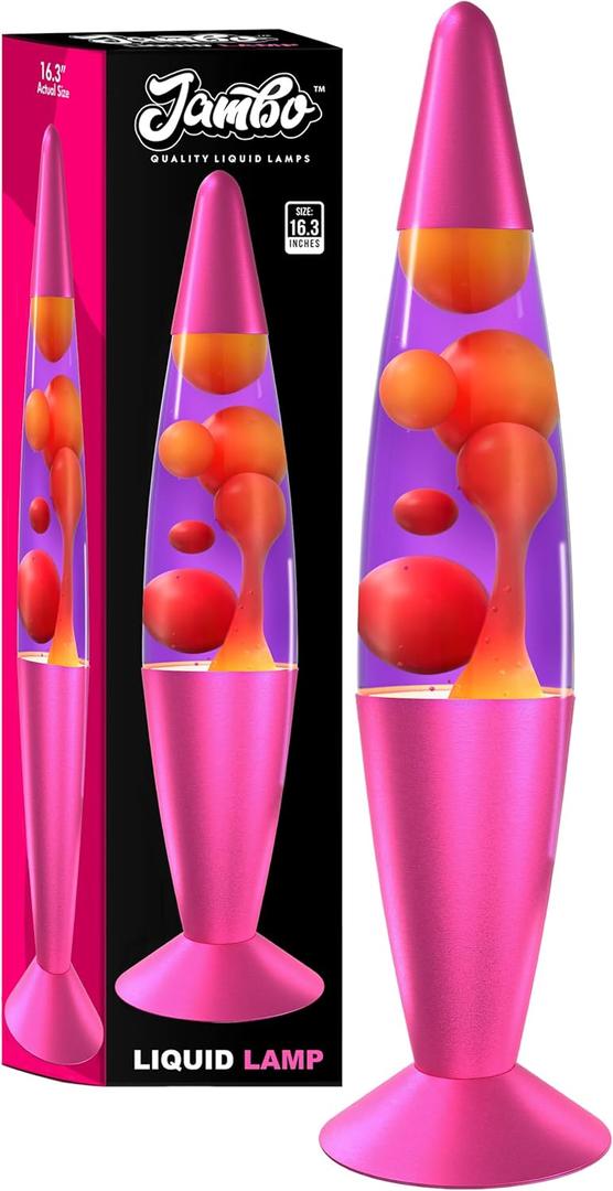 JAMBO 16" Beautiful Lamp- Purple with Yellow/Orange Wax, Relaxing Liquid Light, Night Light Nightlight, Home Decor Living Room Office Bedroom Lamp for Adults Teens Kids, Magma Motion