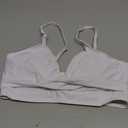 Women's Twist Front V Neck Bikini Top Padded Adjustable Spaghetti Straps Bathing Suit Tops Only (Large, White)