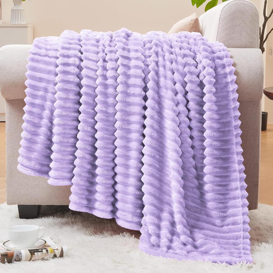 BEDELITE Fleece Throw Blanket for Couch  3D Ribbed Jacquard Soft and Warm Decorative Fuzzy Blanket  Cozy, Fluffy, Plush Lightweight Pastel Lilac Throw Blankets for Bed, Sofa, 50x60 inches
