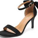 Women's Bow Knot Ankle Strap Heeled Sandals, Round Open Toe, Mid Kitten Heels, Bride Wedding Party Dress Shoes 45