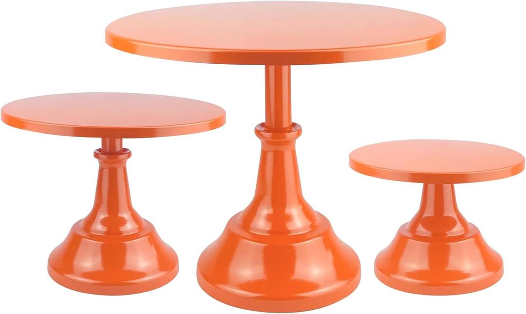 3 Piece Orange Cake Stands Set Metal Cupcake Pedestal Table Dessert Display Stand with Tall Base Decoration Serving Platter for Baby Shower Wedding Birthday Parties Celebration