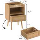 MECHYIN Night Stand Set 2, Nightstands Set of 2 with Charging Station, Rattan Side Tables with Solid Wood Legs, Boho Bedside End Table for Apartment Bedroom Dorm Small Space - Natural, 11.8"d X 15.9"w X 23.4"h