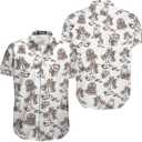 Mens Halloween Hawaiian Shirt, Horror Friends Shirts for Men Women Short Sleeve (2XL)