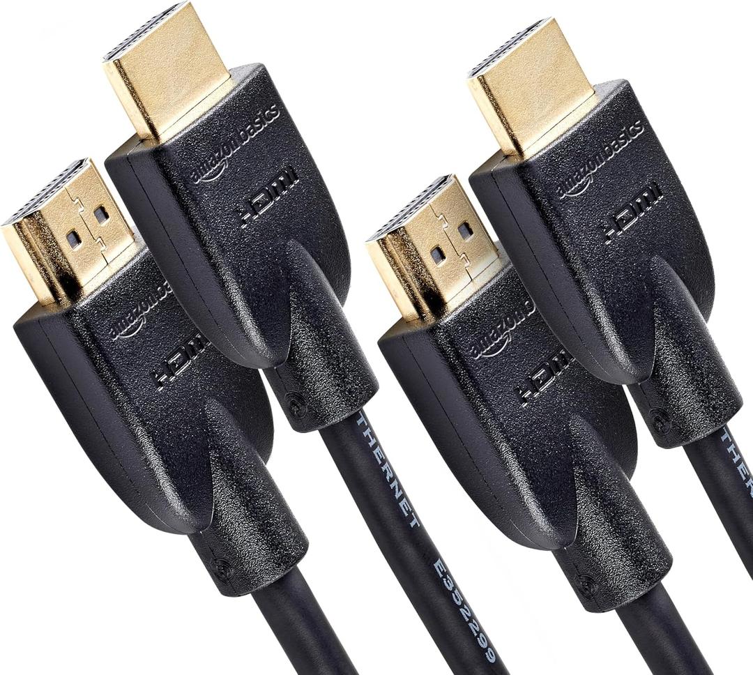 Amazon Basics HDMI 2.0 Cable, 2-Pack, 6ft, 4K@60Hz, High-Speed 18Gbps, 2160p, 48 bit, Compatible with TV/PS5/Xbox/Roku/Blu-ray, Ethernet, Black