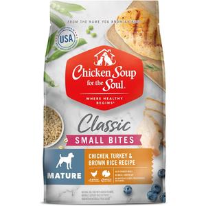 Chicken Soup for the Soul All Natural Premium Small Bites Senior/Mature Dry Dog Food, Real Meat First Ingredient, No By-Products, Supports Joint Health & Mobility, Chicken, Turkey & Brown Rice, 13.5lb