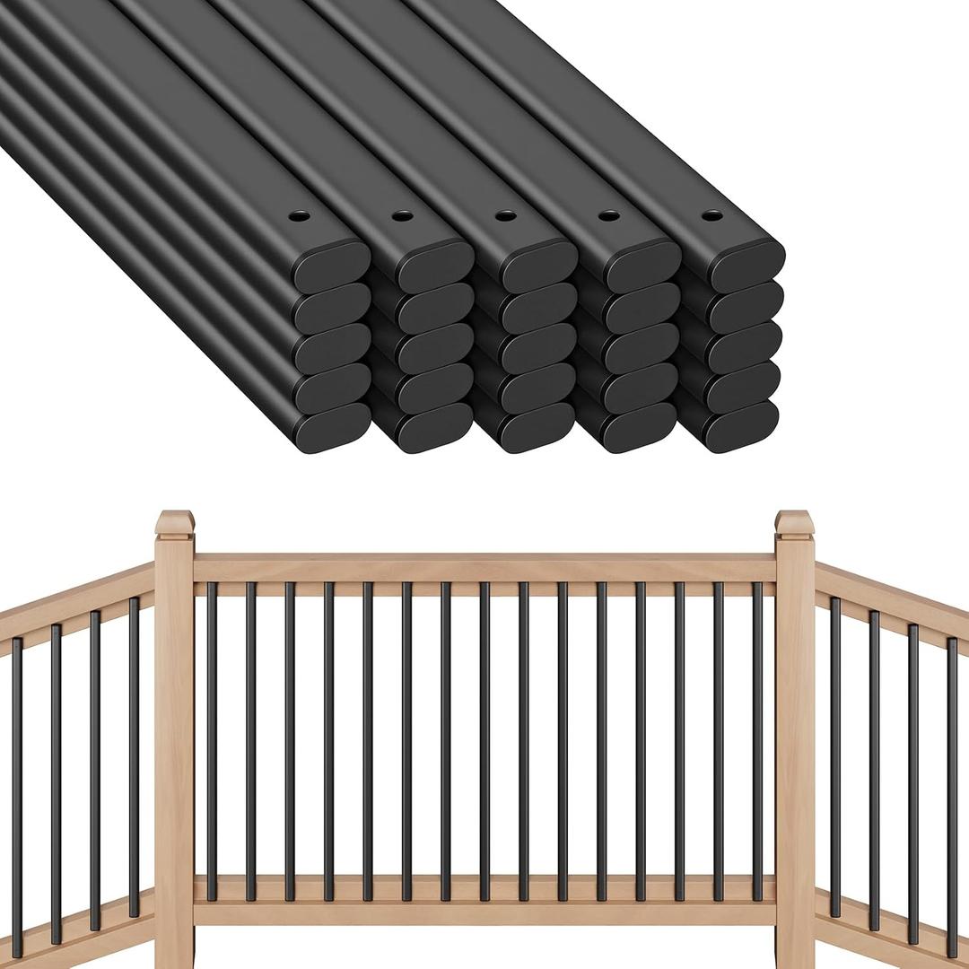 25 Pack Deck Balusters 36" Staircase Baluster for Deck Systems | Black Hollow Metal Spindles for Stair Railing and Porch Railing, Indoor Outdoor Use (1.5mm Thick)