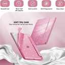 INFILAND Case for iPad 6th/5th Generation 9.7 Inch 2018/2017, iPad Air 2 Cute Glitter Clear Protective Cover for Kids, Girls, Woman, with Pencil Holder (Pink)