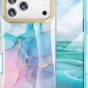 Cute Marble Case for iPhone 17 Pro Max 6.9 inch Built with Screen Protector, Lightweight and Stylish Full Body Shockproof Protective Rugged TPU Case for Women/Girls-Blue Marble