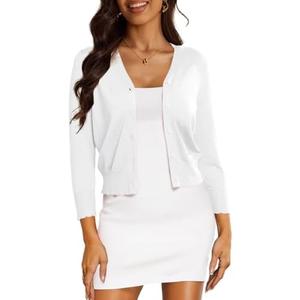 CPOKRTWSO Women's Cropped Cardigan 3/4 Sleeve Bolero Shrug for Dresses Lightweight Open Front Button Down Sweater, Medium