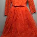 Girls Flower Vintage Floral Lace 3/4 Sleeves Floor Length Dress Wedding Party Evening Formal Pegeant Dance Gown Red Age 9-10 Years, Size 150