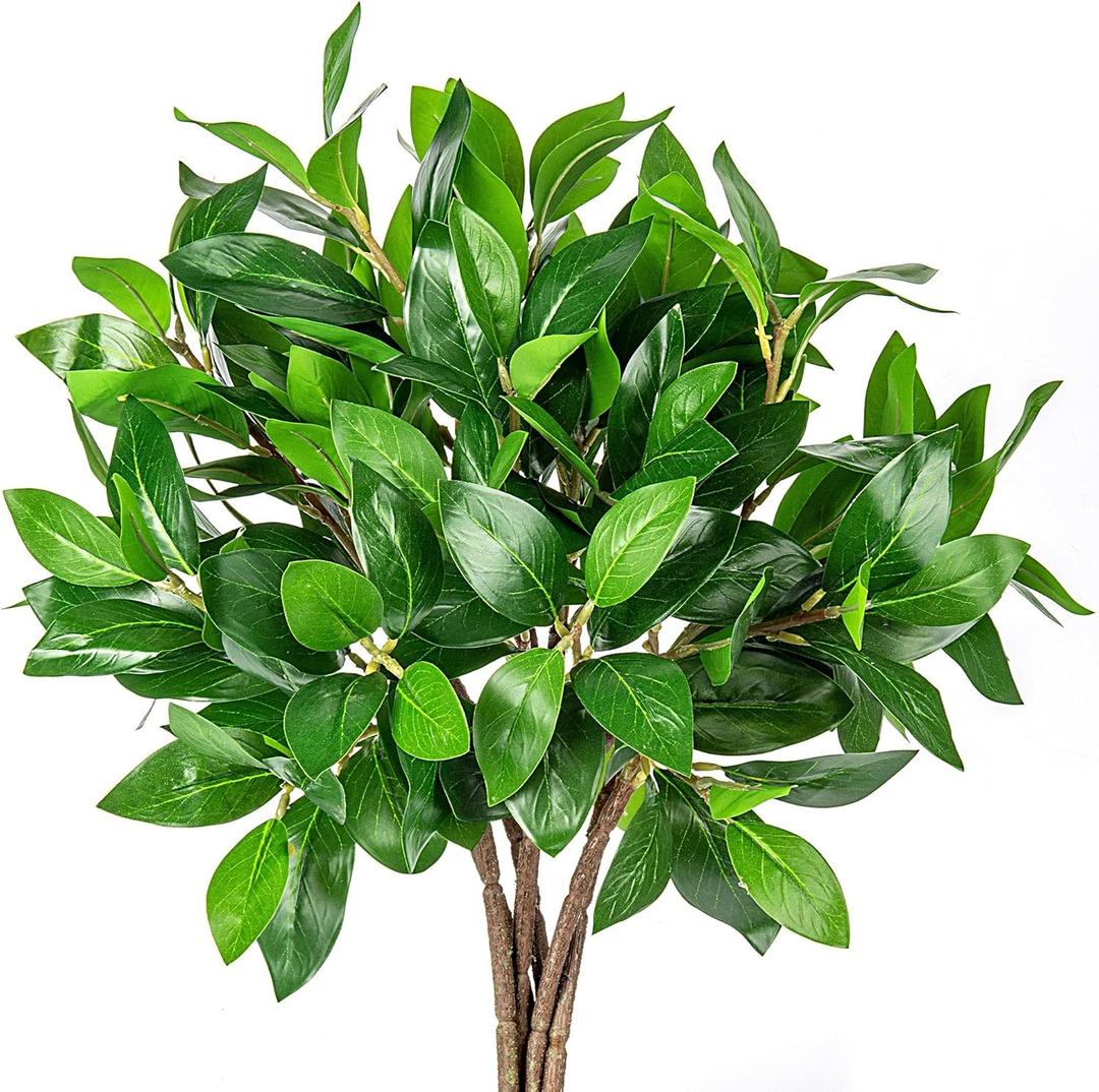 Greenery Branches 21 Tree Stems Artificial Plants Green Leaves Faux Bush, 6pcs Set