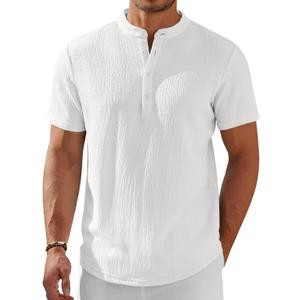 COOFANDY Men's Henley Shirt Short Sleeve Stand Collar Summer Casual Beach Hippie T-Shirts (White, XL)