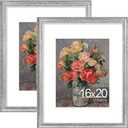 Vittanly 16x20 Picture Frames Set of 2, Ornate Vintage Photo Frame for Wall Mount, Display 11x14 Pictures with Mat or 16x20 without Mat, Rustic Silver