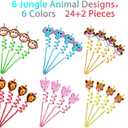3 x 24 Reusable Jungle Animal Straws for Lion Fox Safari Party Supplies Favors,Woodland Birthday Party Supplies Gift with 2 Cleaning Brushes