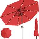 10FT Solar Umbrella 32 LED Lighted Patio Umbrella Table Market Umbrella w/Tilt and Crank, UV-Resistant Outdoor Umbrella for Pool, Garden, Deck, Red