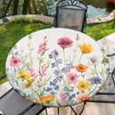 Round Tablecover Elastic Tablecloth Waterproof Fabric Table Cover for 36"-70" Round Table Fall Flower for Party, 36"