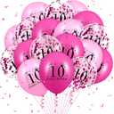 RUMIA Pink 18Pcs 10th Birthday Balloons: Hot Pink & Pink, 12 Inch, Latex, Confetti, Unisex Kids & Adults