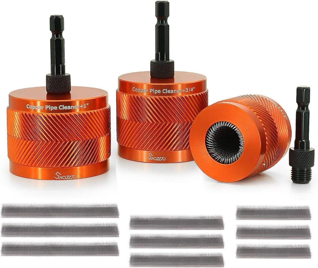 1/2" & 3/4" & 1" Metal Copper Pipe Cleaner Set,with 1/4 Hex Shank,Each Additional 2PCS Replaceable Blades are Provided,for Cleaning Rust, Stains, Paint on Copper Pipes and Various Metal Pipes