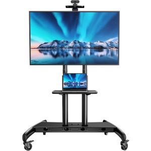 PERLESMITH Mobile TV Stand for 55-90 Inch Flat/Curved Screen TV Max VESA 800x500mm Outdoor TV Cart with Height Adjustable AV Shelf- UL Certificated Rolling Floor TV Stand Holds up to 200Lbs (PSTVMC07)