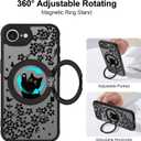 Cute Case for iPhone 17e & 16e Case with Stand [ Compatible with MagSafe ] Kawaii Black Cat & Floral & Butterflies Pattern Design 360 Magnetic Ring Kickstand Phone Cover for Women Girls Boys