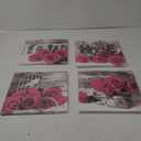 Pink Wall Decor Bedroom Wall Art Rose Flower Pictures Artwork 12x12 Retro Gray Love Floral Couples Canvas Prints Painting Modern Office Spa Bathroom Living Room Home Decoration Accessories 4Pcs/Sets (12x12in, DARK PINK ROSE)