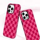 Jusy Compatible with MagSafe Checkerboard Phone Case for iPhone 13 Pro, Cute Aesthetic Checkered Magnetic Soft TPU & Hard PC Protective Phone Cover for Women GirlsMatte - Hot Pink