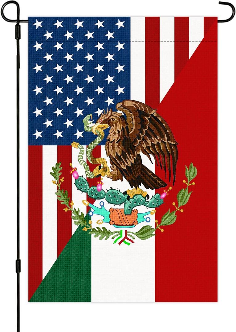 Mexico and Ameri-ca Frendship Garden Flag 12X18 Inch Mexican Burlap Flag for Garden Yard Room Outdoor Decor