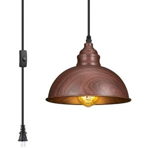SoodMi Plug in Pendant Light, 15FT Hanging Lights, On/Off Switch, Industrial Pendant Light with Plug in Cord, Metal Hanging Lamps for Living Room, Kitchen, Dining Room Brown