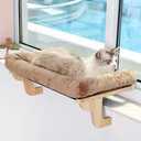 Zakkart Cat Perch for Window Sill with Bolster  Orthopedic Hammock Design with Premium Hardwood & Robust Metal Frame  Cat Window Seat for Large Cats and Kittens  Natural Color Wood Brown Bed, 24''W