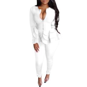 Tbahhir Women's Blazer Suits 2 Piece Sets Pants Sexy V Neck Ruffle Business Casual Bodycon Outfits Clubwear, XL